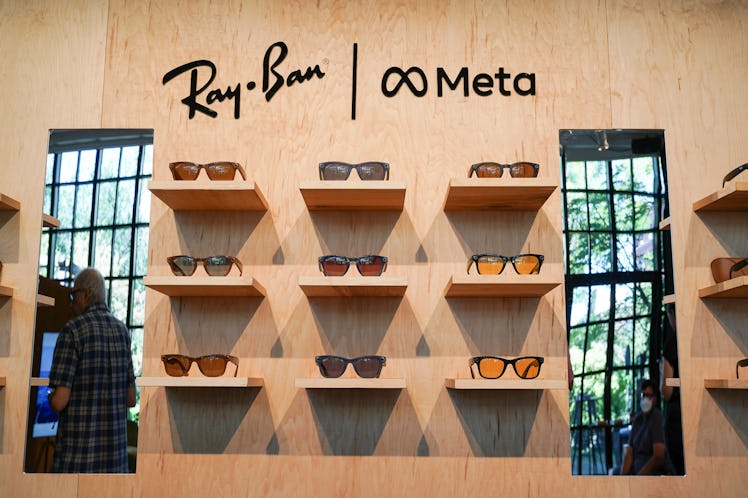 Ray-Bane smart glasses on a shelf.