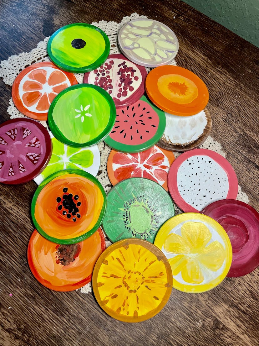 Hand-Painted Ceramic Fruit and Vegetable Coasters
