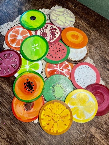 Hand-Painted Ceramic Fruit and Vegetable Coasters