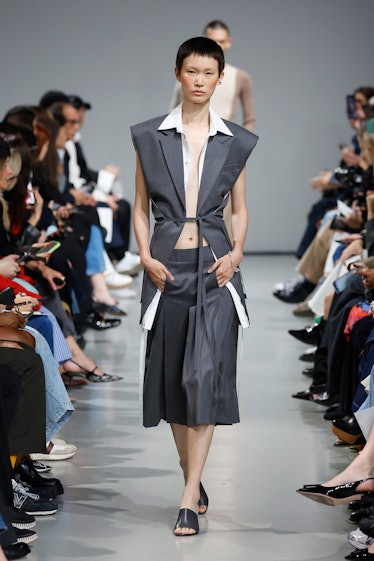 A model walks the runway during the Peter Do Womenswear Spring/Summer 2024 show as part of Paris Fas...