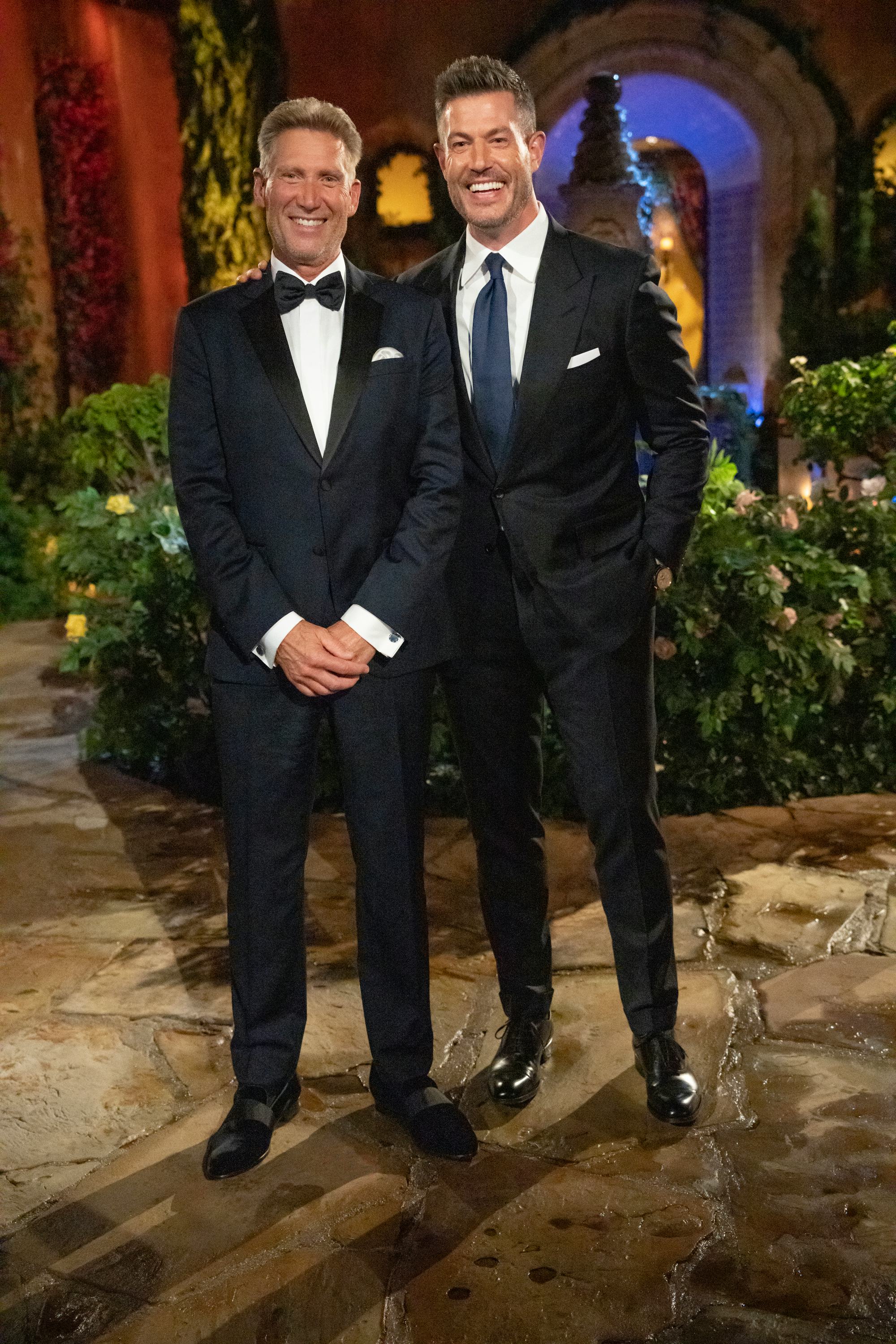 Gerry Turner and Jesse Palmer in &lsquo;The Golden Bachelor&rsquo; premiere, which was filmed in early August.