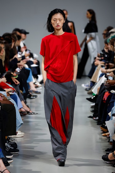 A model walks the runway during the Peter Do Womenswear Spring/Summer 2024 show as part of Paris Fas...