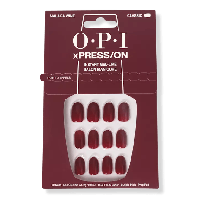 OPI xPRESS/On Short Solid Color Press On Nails, Malaga Wine
