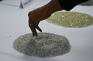 Rough diamonds from their mines are sorted. 