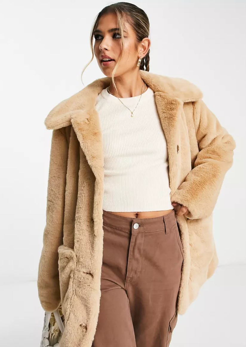 Button Down Faux Fur Coat