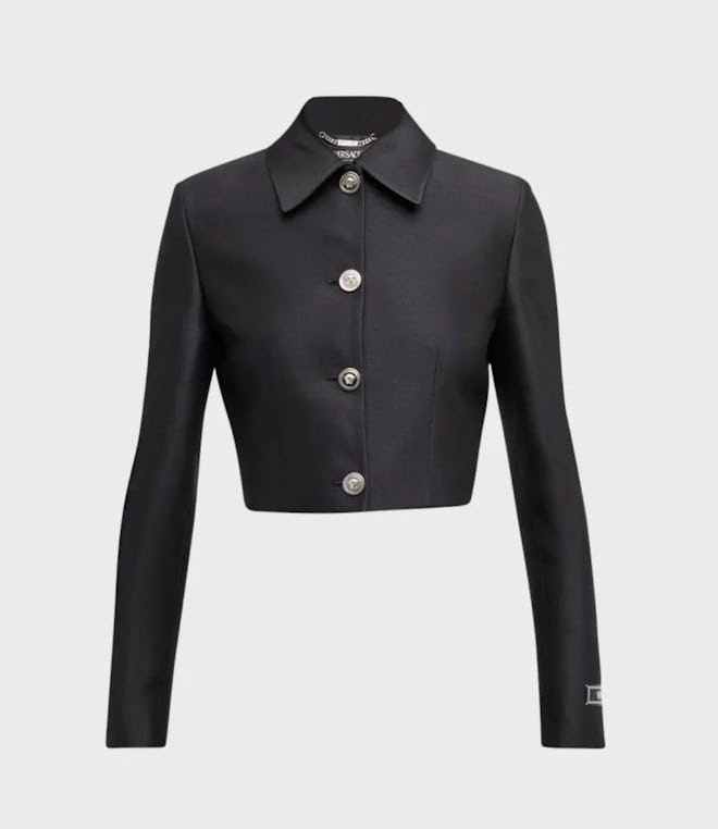 Versace Wool-Silk Tailored Single-Breasted Crop Jacket