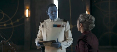Lars Mikkelsen as Grand Admiral Thrawn and Diana Lee Inosanto as Morgan Elsbeth in 'Ahsoka' Episode ...