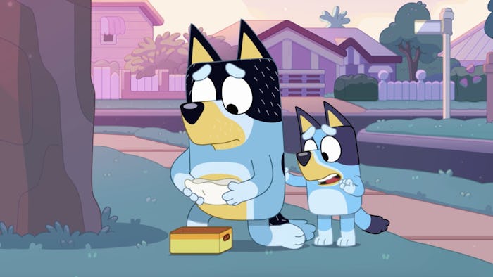 Bandit and Bluey in "Copycat," an episode of 'Bluey' about death.