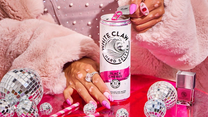 Nails Inc. released White Claw-inspired nail polish colors in Sept. 2023. Here, the Black Cherry Nai...