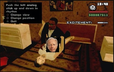 A screen shot from the controversial Hot Coffee mod with Joe Lieberman's face included.