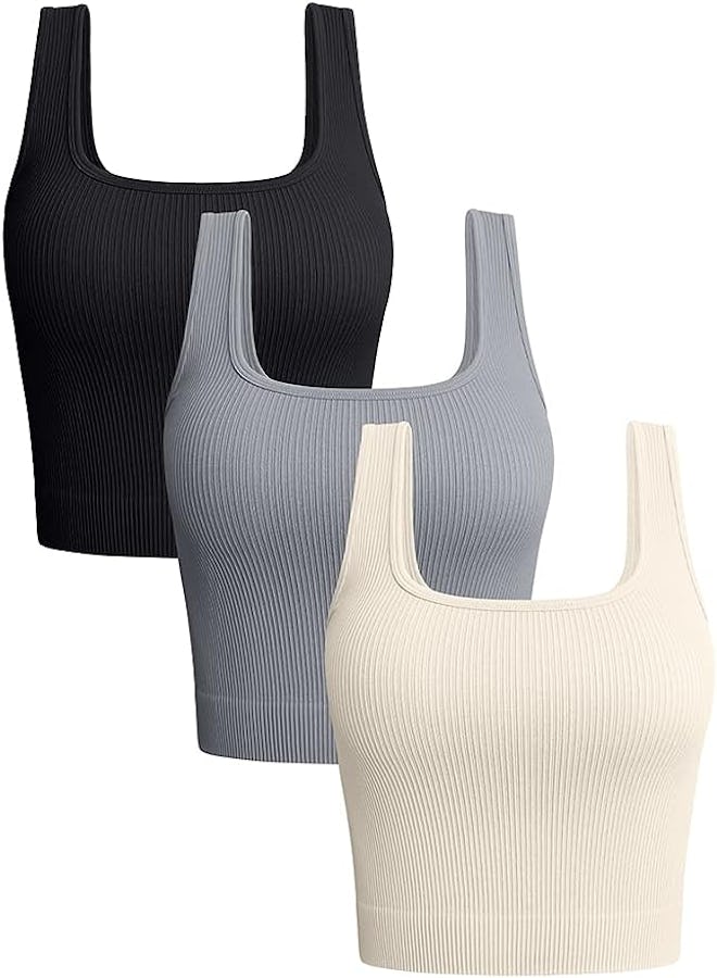 OQQ Ribbed Seamless Workout Exercise Shirt (3-Pieces)