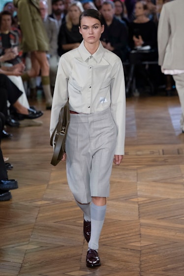 A model walks the runway during the Victoria Beckham Ready to Wear Spring/Summer 2024 fashion show a...