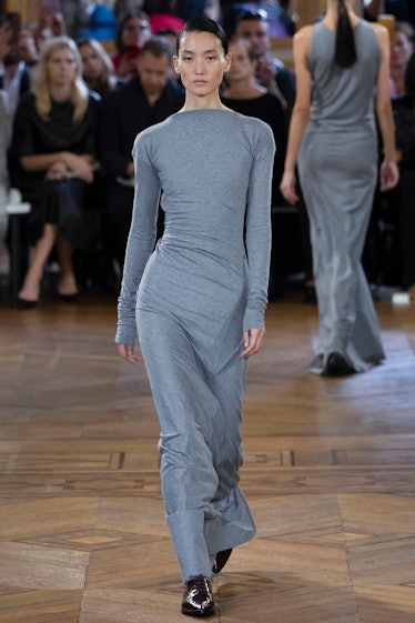 A model walks the runway during the Victoria Beckham Ready to Wear Spring/Summer 2024 fashion show a...