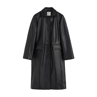 Raglan-Sleeve Leather Coat