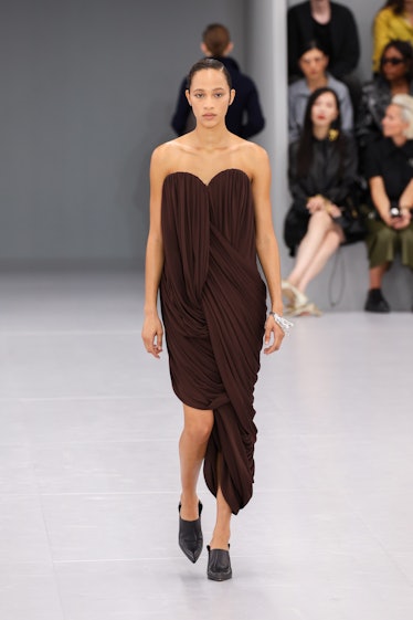 A model walks the runway during the Loewe Womenswear Spring/Summer 2024 show as part of Paris Fashio...