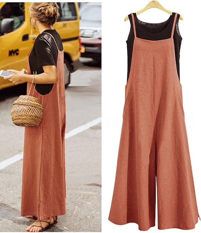 YESNO Wide Leg Cotton Overall Jumpsuit