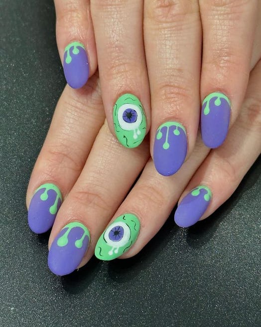 Joey King cartoon eyeball Halloween nails