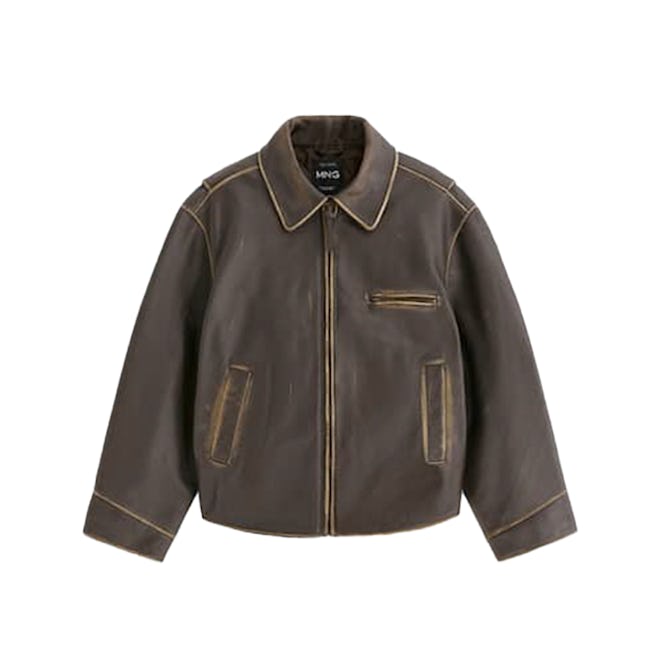 Oversized Worn-Effect Leather Jacket