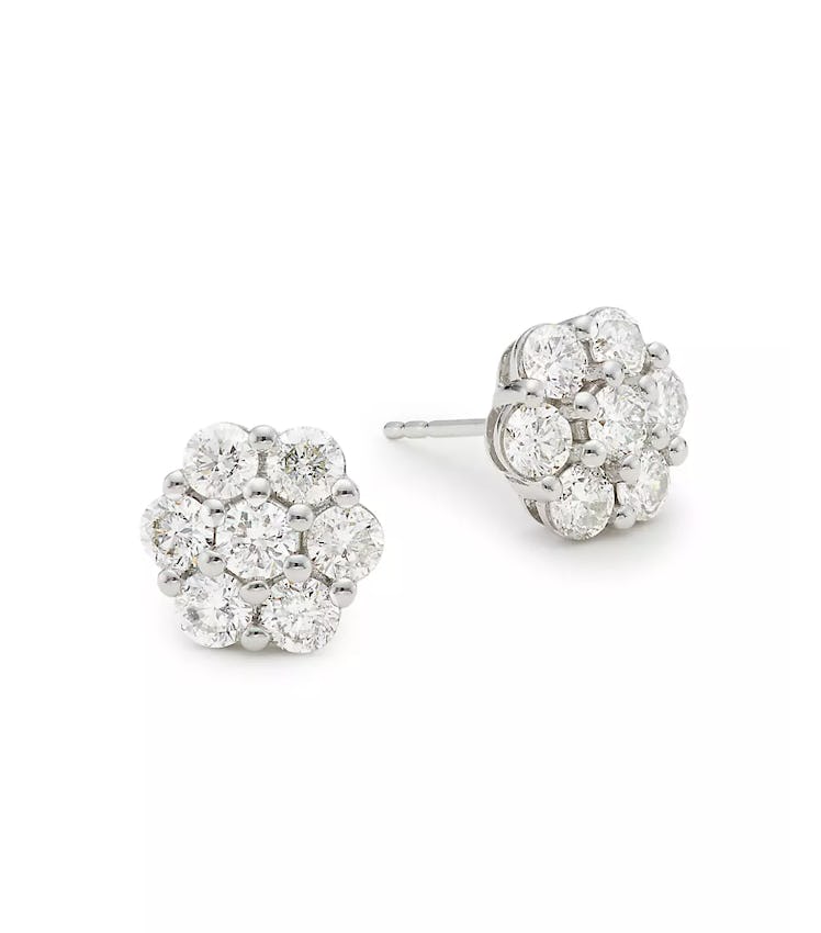 Saks Fifth Avenue Collection 14K White Gold & 1.39 TCW Natural Diamond Cluster Stud Earrings