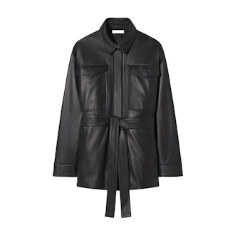 Belted Shirt Jacket in Lambskin Leather