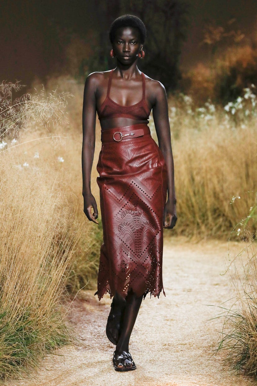 A model walks the runway during the Hermes Ready to Wear Spring/Summer 2024 fashion show as part of ...