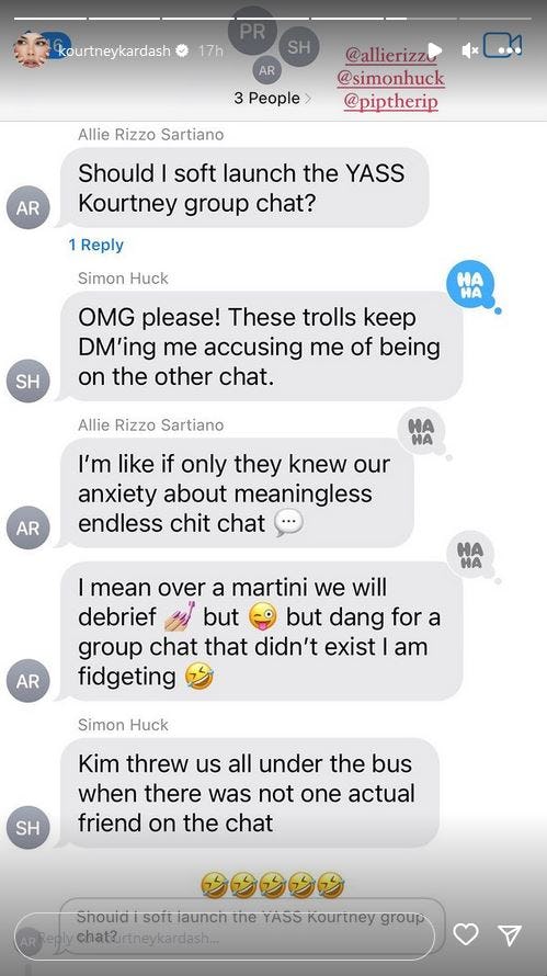 Kourtney Kardashian shared texts with friends about the &ldquo;Not Kourtney&rdquo; group chat.