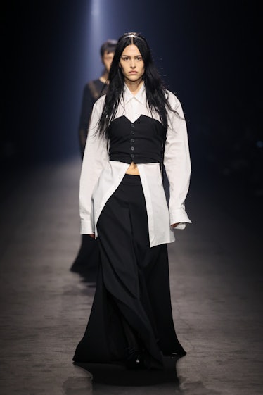Amelia Gray Hamlin walks the runway during the Ann Demeulemeester Womenswear Spring/Summer 2024 show...