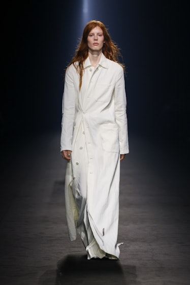 A model walks the runway during the Ann Demeulemeester Womenswear Spring/Summer 2024 show as part of...