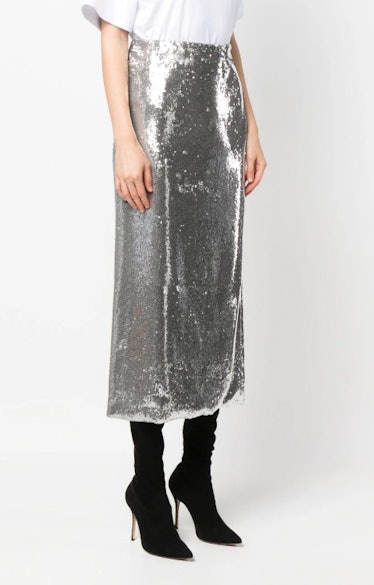 silver midi skirt