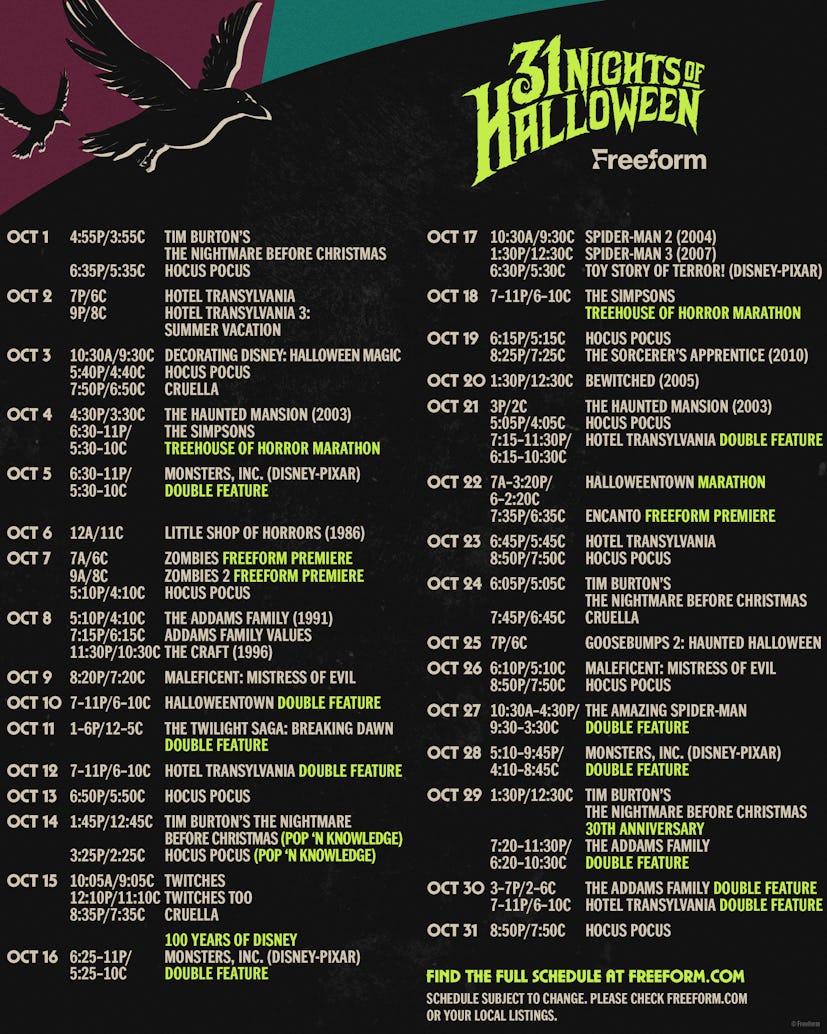 Freeform's 31 Nights of Halloween schedule for 2023. 