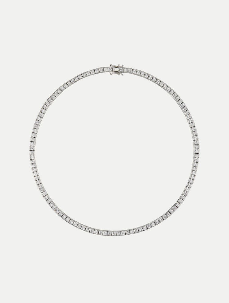 Princess Cut, Lab-Grown White Sapphire Silver Riviére Necklace