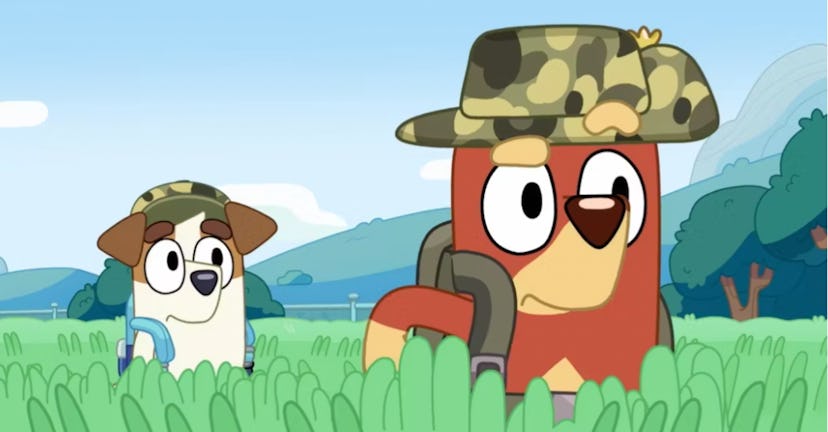 A still from the Army episode of Bluey in a list of Bluey episodes about school 