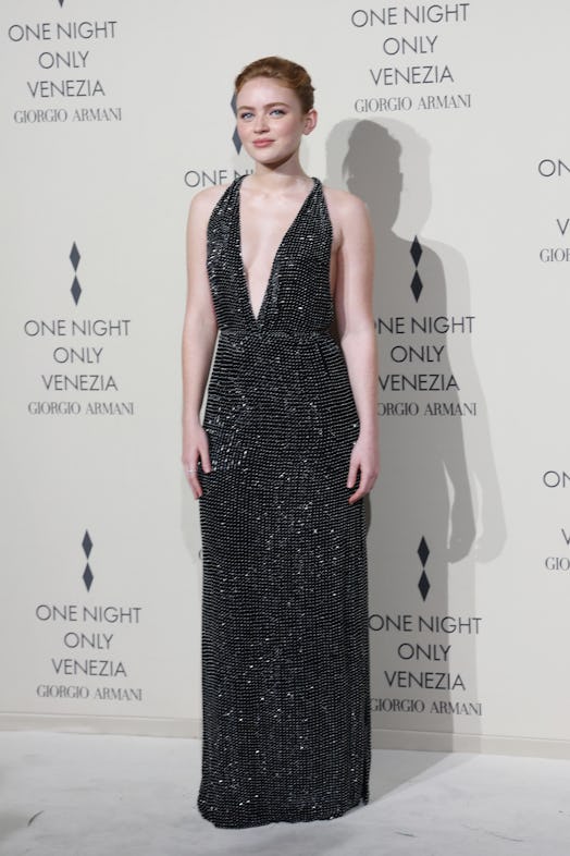 Sadie Sink attends Giorgio Armani "One Night In Venice" photocall on September 2, 2023 in Venice, It...