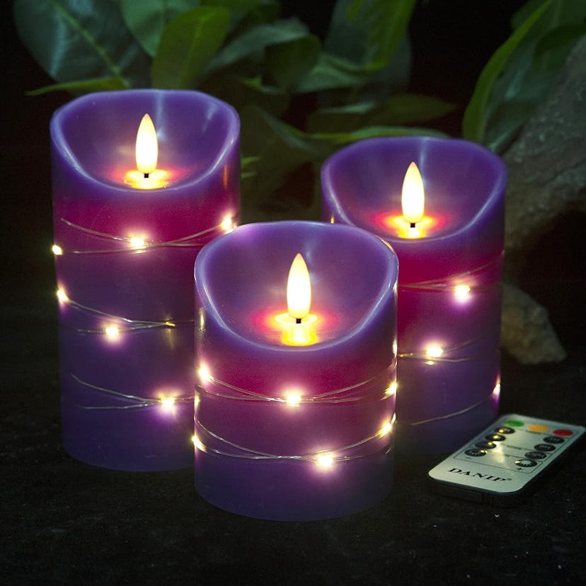 Purple Flameless Candle With Built-in Star String