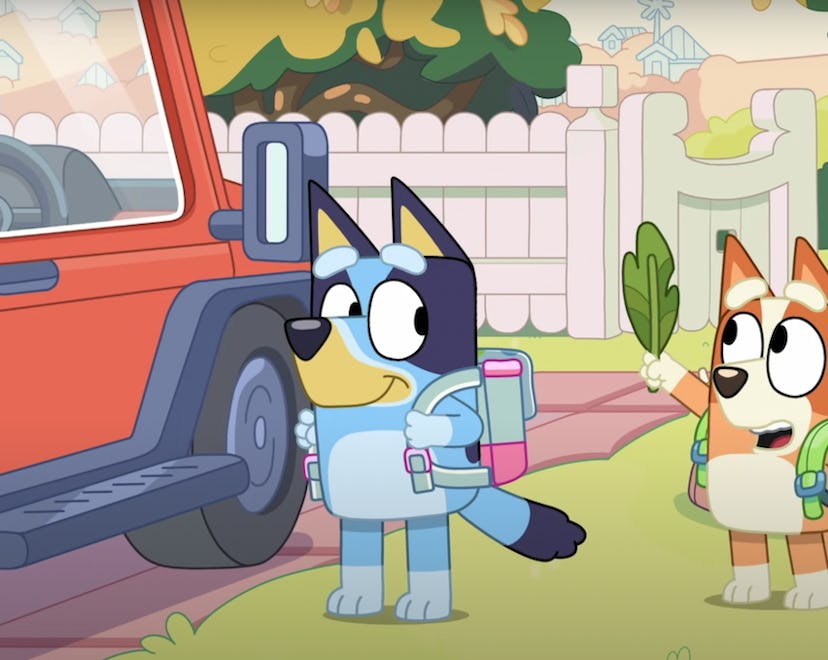 Bluey and bingo are ready for school, in a list of Bluey Episodes About School