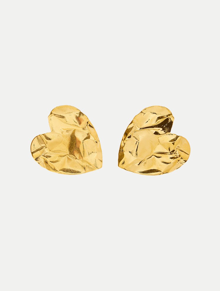 Large Crushed Heart Gold-Tone Earrings