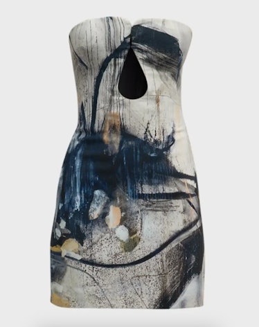 KOLTSON Abstract-Print Double-Crepe Strapless Bustier Mini Dress