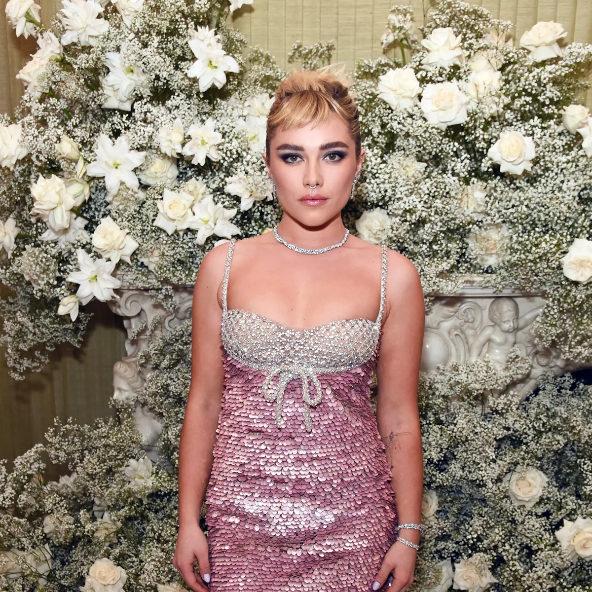 florence pugh mini dress Florence Pugh's Plunging Chainmail Mini Dress Is Wonderfully Y2K