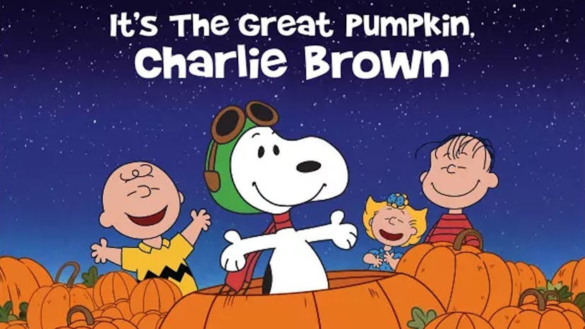 the cover photo for 'It's the great pumpkin, Charlie Brown,' which is a picture of Charlie, Linus, S...