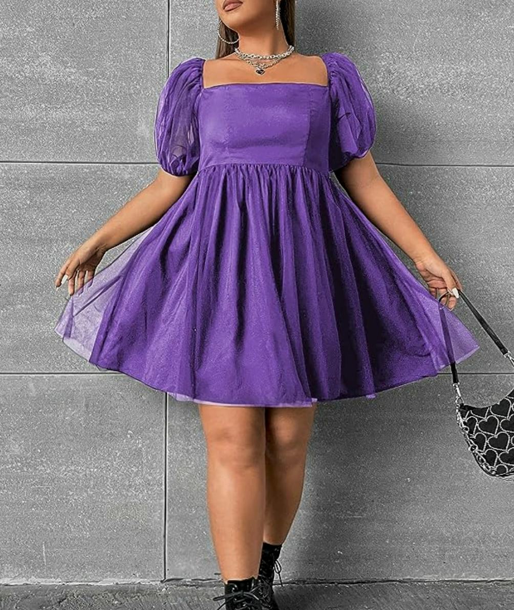 WDIRARA Puff Sleeve Ruffle Hem A-Line Dress