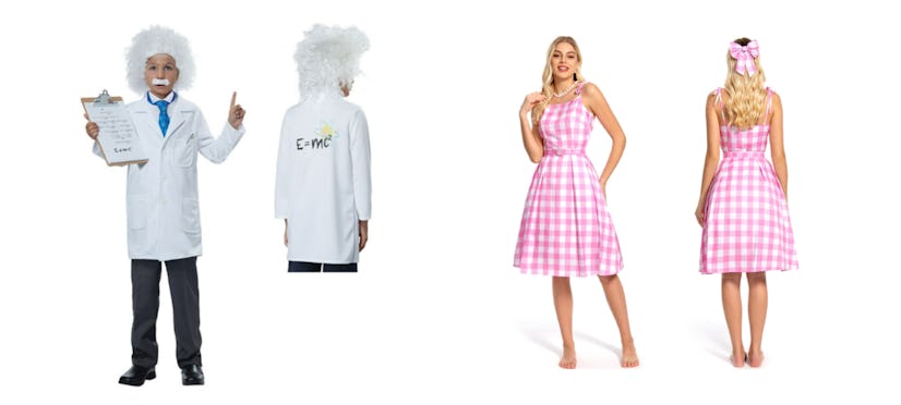 Albert Einstein costume and Barbie plaid dress costume