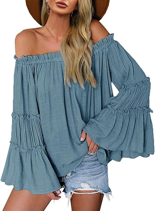 Farktop Off The Shoulder Long Bell Sleeve Top
