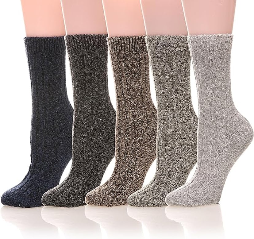 MQELONG Wool Crew Socks (5 Pairs)