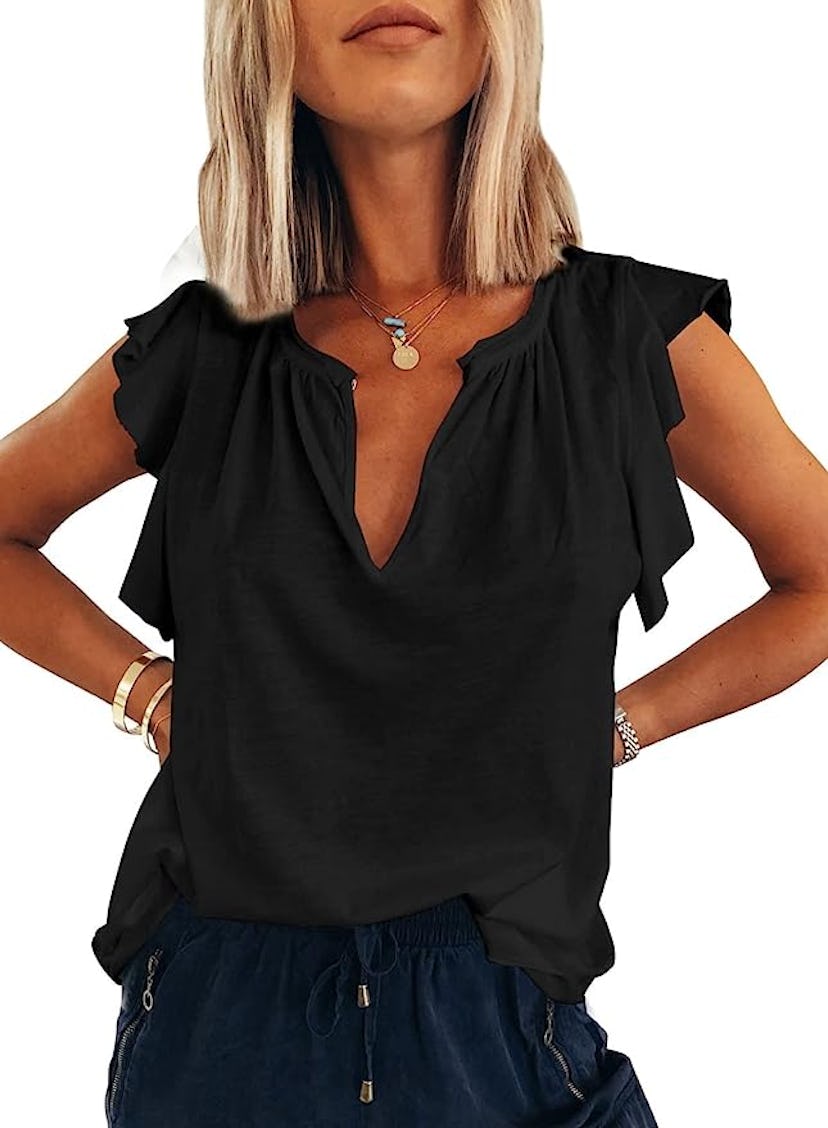 Dokotoo V-Neck Ruffle Sleeve Blouse