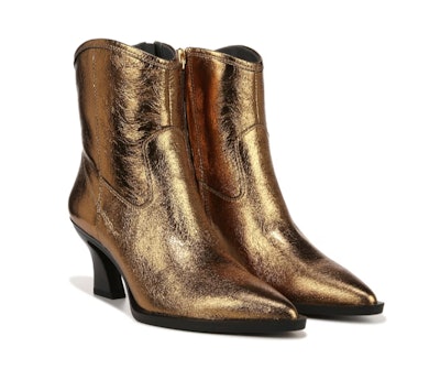 Gold Franco Sarto ankle boots, perfect for family fall photo outfits