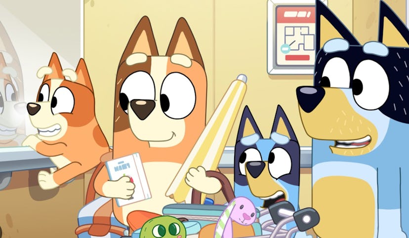 Chilli, Bandit Bluey and Bingo in the Bluey Relax episode