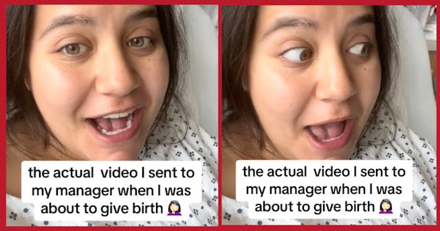 A mom-to-be shared the hilarious message she sent to her boss from the hospital as she was about to ...