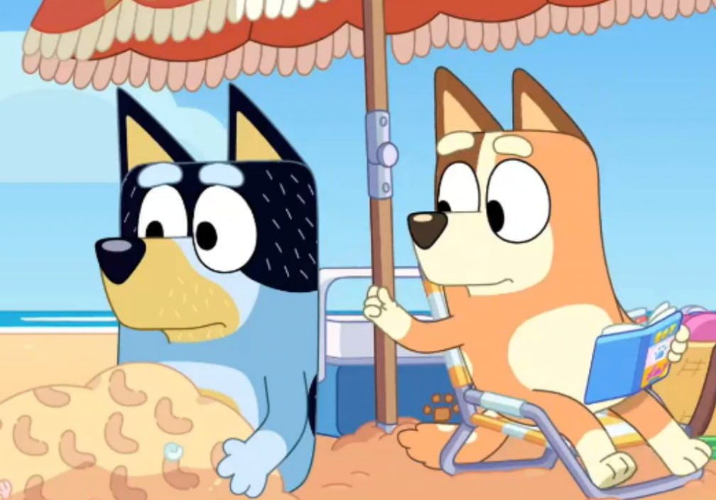 Bandit and Chilli Heeler in the Stickbird Episode of Bluey