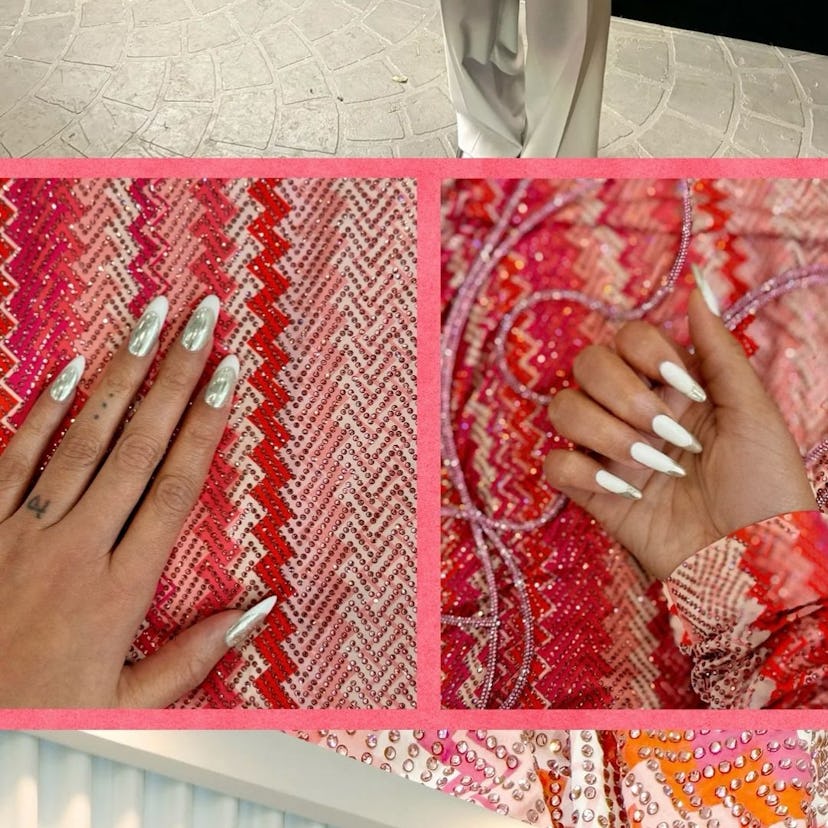 Beyonce silver french manicure