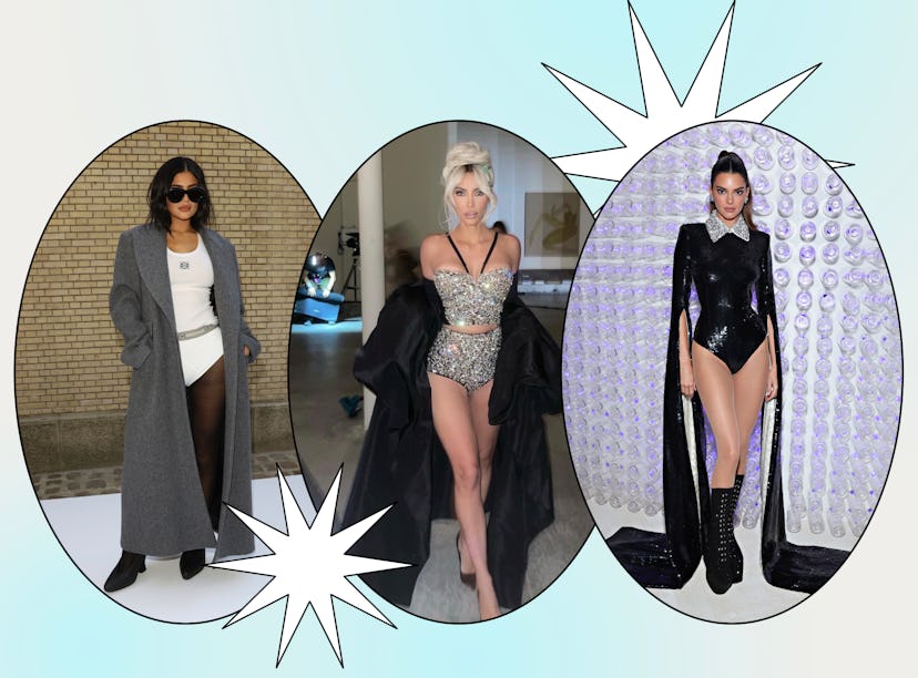 Kylie Jenner, Kim Kardashian, and Kendall Jenner wearing no-pants trend.